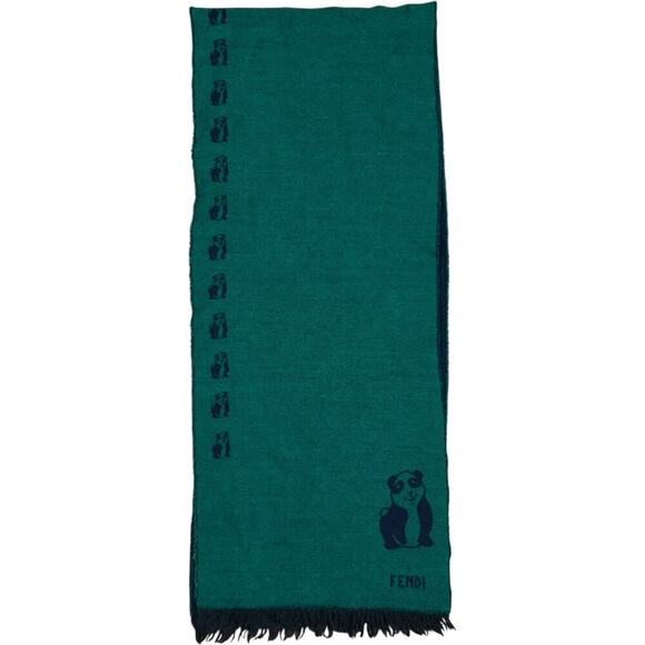 Fendi Panda Italian 90’s Wool Double Sided Shawl Scarf - Picture 4 of 7